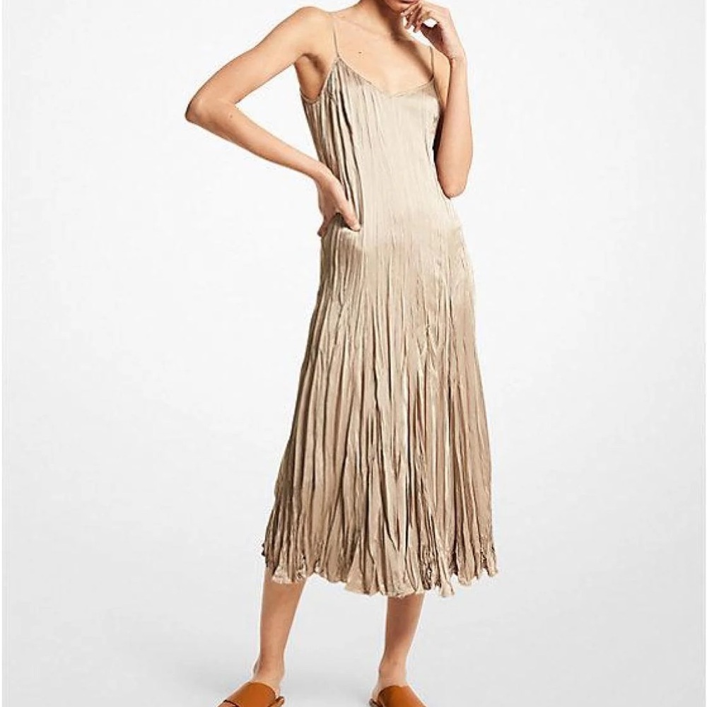 MICHAEL KORS COLLECTION Crushed Satin Charmeuse Slip Dress in Sand